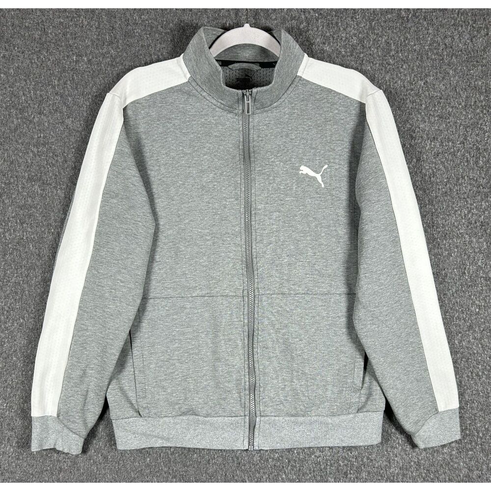 Puma Mens Gray Contrast Panel Full Zip Track Jacket Size M Sportswear